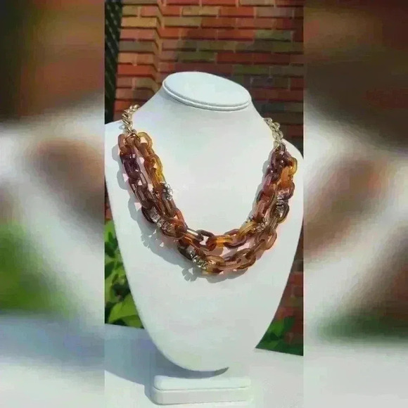 J crew vintage cocktail necklace gold tone brown plastic rhinestones - Picture 5 of 17